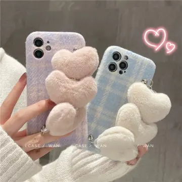 Korean Plush Chessboard Warm Phone Case For iPhone 13 14 Pro Max