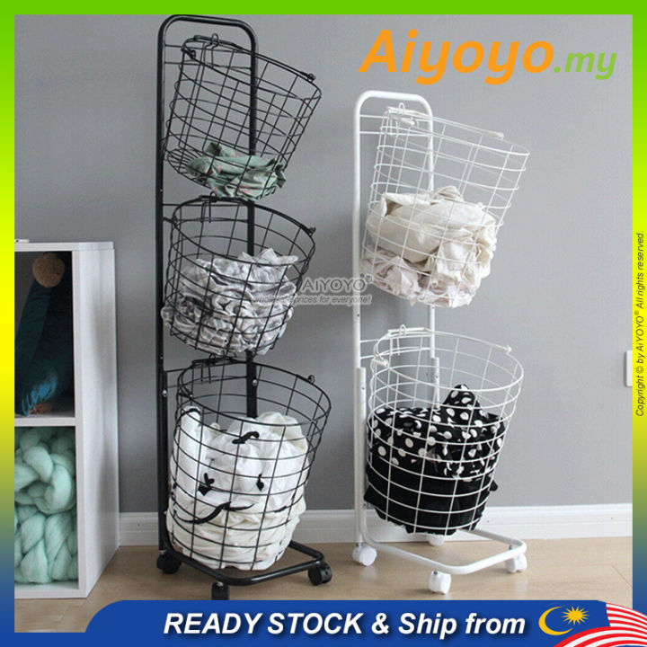 3 Tier Metal Wire Laundry Baskets Clothes Storage Rack Wheel Bakul Baju  Bakul Dobi Dirty Cloth Basket Washing Clothes Storage Bathroom Storage  Basket Toy Basket Storage Bag Trolley Cart Hamper Bathroom Organiser |