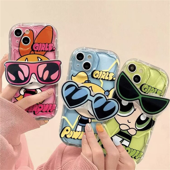 เคสโทรศัพท์สำหรับ-realme-5-5i-6i-6-7i-7-8-10-pro-v13-c12-c15-c20-c21-c21y-c25y-c30-c31-c33-c35-c55การ์ตูนน่ารักใสใสลายหยักกรอบแว่นตากันแดด-powergirls-วงเล็บมุกโซ่-ins-นุ่มเคสแบบแฟชั่น-tpu-3d