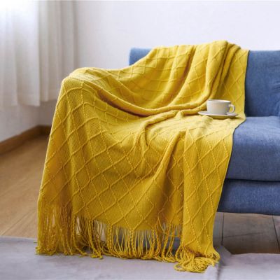 FALLFORBEAUTY 100 Acryli Throw Warm Home Supplies Blanket with Tassels Lightweight Scarf for Couch Bed Solid Color Soft Home TextileMulticolor
