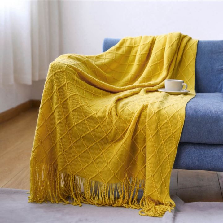 fallforbeauty-100-acryli-throw-warm-home-supplies-blanket-with-tassels-lightweight-scarf-for-couch-bed-solid-color-soft-home-textilemulticolor