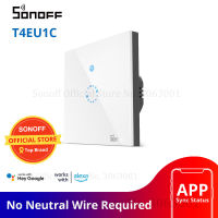 SONOFF T4EU1C Wifi Wall Touch Switch 1 Gang EU No Neutral Wire Required Switches Smart Single Wire Wall Switch Works With Alexa