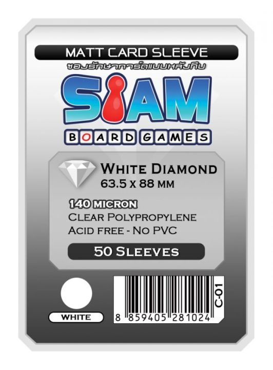 siam-matte-card-sleeve-140-micron-ซองใส่การ์ดหน้าใส-หลังสี-50-ซอง-siam-board-games-ซองสยาม