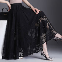 Lace Skirt Womens New A-word Long Skirt Big Swing Gauze Hollow Pleated Skirt