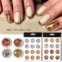 12 Grid Foil Flakes for Nail Art Holographic Gold Silver Nail Paillette Chip Glitter, 12 Boxes Foil Nail Copper Decoration Kit