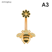 Jettingbuy ห่วงสะดือคริสตัลรูปผึ้ง,ลดราคาจิวเหล็กเจาะสะดือห้อยคริสตัลห่วงสะดือ