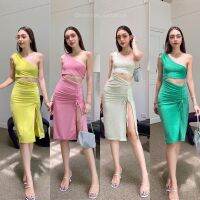 Shimmer Dress??(380฿ฟรีส่ง) ออร่าสุดในทุกย่าน เดรสยาวปาดไหล่เฉียง ดีเทลสับทุกอณู เว้าเอว ผ่าปลายสูง มีเชือกรูด กลิตเตอร์