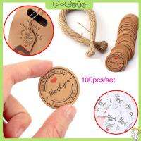 P-CUTE 100pcs(with 20m rope) สีน้ำตาล งานฝีมือ กลม ป้ายชื่อสวน ป้ายขอบคุณ สุขสันต์วันคริสต์มาส แท็กกระดาษคราฟท์ แฮงค์แท็ก