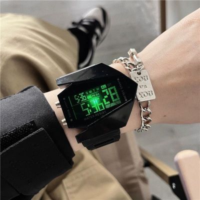 【Hot seller】 Youth personality handsome cool black technology watch mens ins style high-value student party luminous electronic