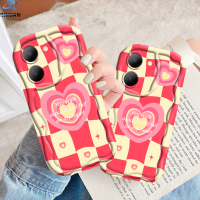 Rixuan เคสสำหรับ Vivo Y27 4G Y12s Y20 Y36 Y02T Y35 Y11 Y17 Y16 Y21 Y15 Y15s Y22 Y20s Y21s Y15A กระดานหมากรุกสีแดงที่ส่องแสงหัวใจ3D หยักขอบโค้งมนเคสแบบนิ่ม