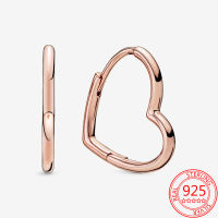 High Quality 925 Sterling Silver Classic Asymmetric Heart Hoop Earrings Romantic Rose Gold Earrings