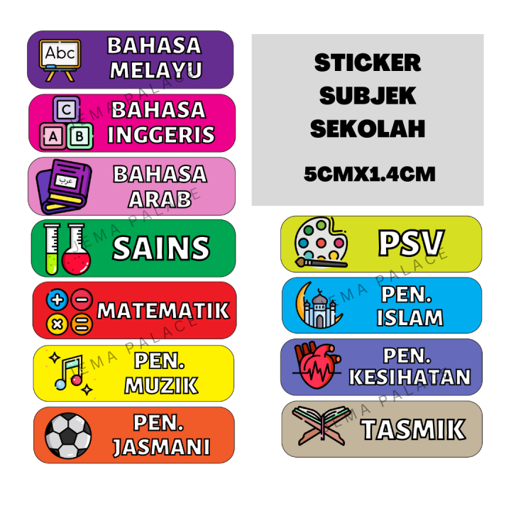 1PC Waterproof Sticker Subjek Sekolah Label Subjek Sekolah Rendah Buku