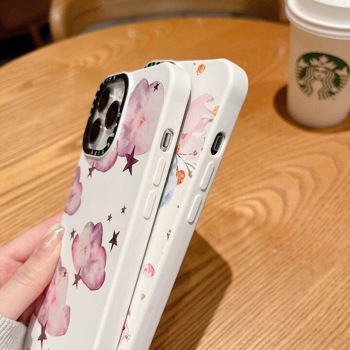 เคสซิลิโคนเหลวลายเมฆและดอกไม้สำหรับ-iphone-14-13-12-11-pro-max-ที่ยึดฝาครอบโทรศัพท์ปลอกเคสฝาครอบเคสไอโฟนโทรศัพท์มือถือ