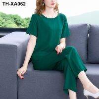 Pure color cotton silk pajamas women short-sleeved summer two-piece new trousers loose big yards of viscose suit household to take