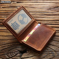 100 Genuine Leather Credit Card Holder For Men Male Vintage Crazy Horse Handmade Short Business ID Case Small Slim Wallet Purse