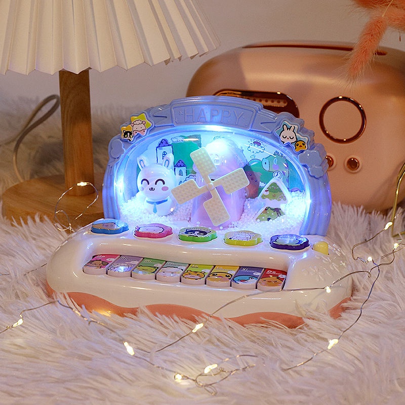 Baby Rotating Music Piano Electronic Snowflake Piano Toys Light Sound Early Education Musical Toy Gift 3-6 Year Old