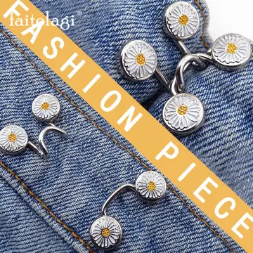 2pairs Gold-tone Flower Shape Waist Tightener Clasps For Jeans, Detachable  And Adjustable Pants Waist Button, No Sewing Needed