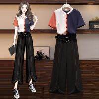 COD DSGERTRYTYIIO Single / plus size womens fat sister slim suit 2021 loose top wide leg pants two-piece suit单/大码女装胖妹妹显瘦套装2021宽松上衣阔腿裤两件套beautifulforever.sg 2.26