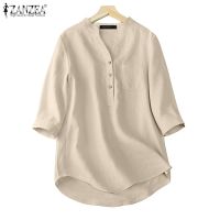 COD dhdfxcz ZANZEA Women Casual Three Quarter Sleeve Button Down Front V-Neck Button Cuffs Blouse