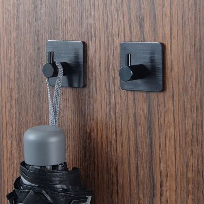 【YF】 Aluminum Wall Hook Black Robe Self Adhesive For Bathroom Stainless Steel Coat Kitchen Hardware Clothes Key Rack