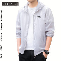 JEEP SPIRIT เสื้อป้องกันแสงแดดสำหรับผู้ชาย,เสื้อแจ็คเก็ตการป้องกันแสงแดดสำหรับชาวประมงบางพิเศษไหมน้ำแข็งระบายอากาศฤดูร้อนคาร์ดิแกนกันลมผิวของผู้ชาย