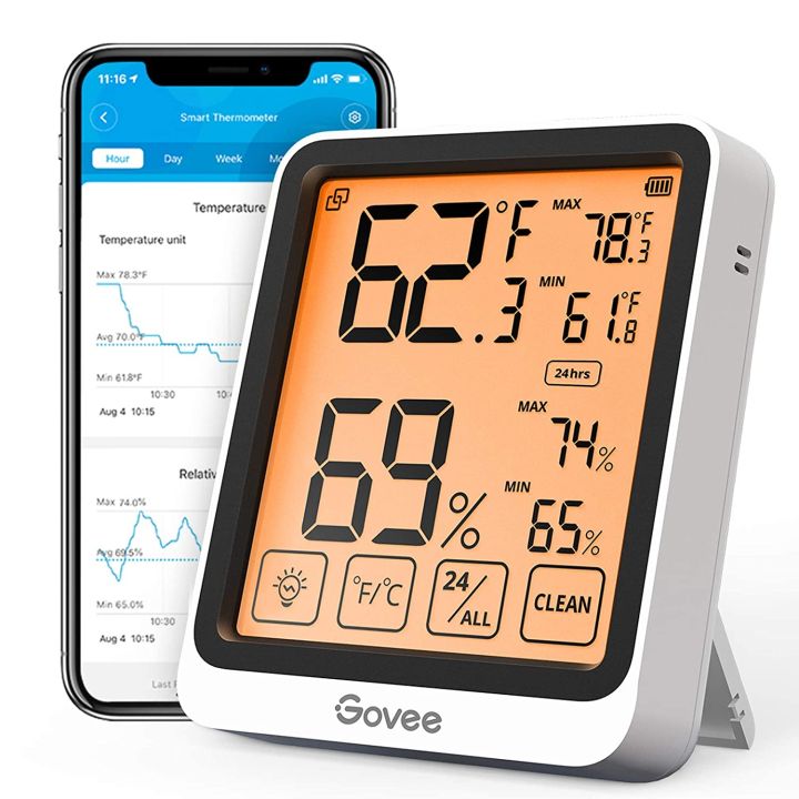 Govee Hygrometer Thermometer H5075, Bluetooth Indoor Room Temperature  Monitor Greenhouse Thermometer with Remote App Control, Notification  Alerts, 2