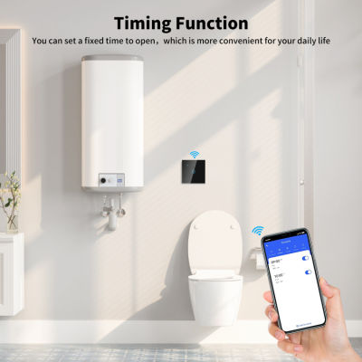 Smart Immersion Heater Timer Switch, 2.4Ghz WiFi Water Heater Switch, Smart Wall Touch Boiler Switch with Timer Works with Alexa，and Smart Life APP, Black, 40A, 8000W