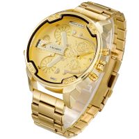 Cagarny 6820 Cool Mens Wrist Watches Man Quartz Watch Men Golden Stainless Steel Dual Time Zones Military Relogio Masculino XFCS