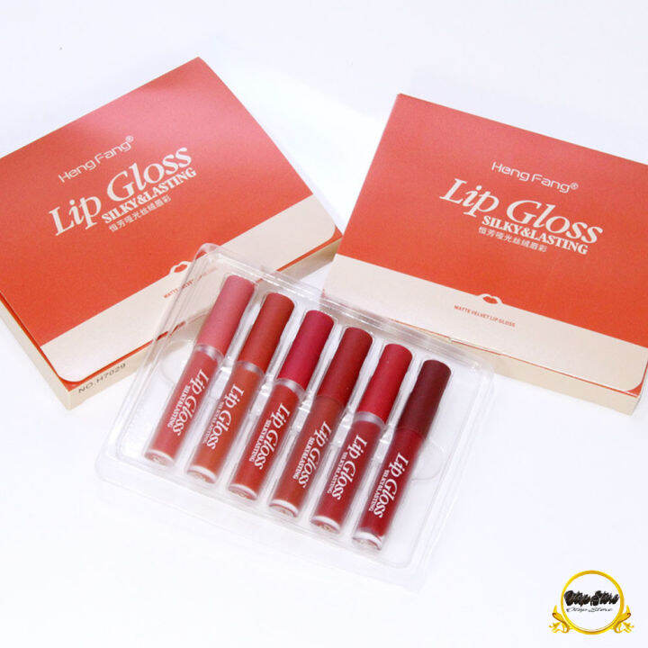 ลิปกลอส-ลิปเซ็ท-ให้ความชุ่มชื้น-กันน้ำ-ไม่ติดแมส-hengfang-lip-gloss-silky-amp-lasting-ลิปจุ่มเนื้อแมท-ติดทนนาน-lip-ลิปเซ็ต-6-แท่ง