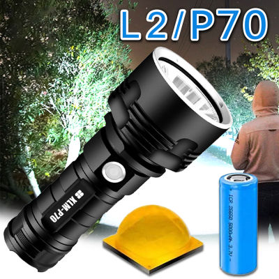 Original L2 / P70 Super ที่มีประสิทธิภาพไฟฉาย LED Re-Chargeable ยุทธวิธี USB โคมไฟกลางแจ้งกันน้ำไฟฉายสว่างไสวแบตเตอรี่ดำเนินการสำหรับ Camping Hiking ไฟฉุกเฉิน