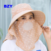 BZY หมวกกันแดดสำหรับผู้หญิง,หมวกปิดหน้าหมวกบังแดดถอดออกได้ป้องกันรังสียูวีสำหรับใส่ในฤดูร้อนหมวกเก็บชาแฟชั่นเวอร์ชันเกาหลีกลางแจ้งกันลมและระบายอากาศได้ดี