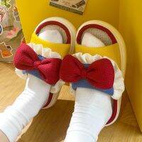 Bow Flax Slippers Women Spring Autumn Indoor Outdoor Bedroom Cotton Linen Wear Soft Thick Non-slip Versatile Design Lovely