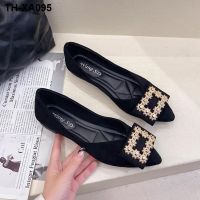 ?♂✙♣ 2023 spring and autumn new suede black work flat single shoes womens pointed toe fashion all-match lazy peas