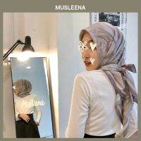 [MUSLEENA] THE FAMILY TREE SCARF . G-CREAM . ผ้าพันคอ ผ้าคลุมผมสีเทาอมครีมน้ำตาล ลายเพ้นท์ต้นไม้ ป่า น้ำ สถาปัตย์ฯของมุสลิมกรุงเทพ ลวดลายวาดมือก่อนพิมพ์ 816