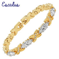 Escalus Women 2-Tone Beauty Silver Gold Magnetic Crystals Bracelet Ladies Jewelry Gift Charm Bangle Fast