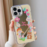 WQ Iphone case เคสไอโฟน11/12/13/14 Pro max เคสน่ารัก flower bear mirror Cute Case For iPhone 11,12,13,14,12PM,13PM,14PM เคสไอโฟน เคสมือถือ ส่งฟรี