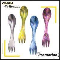 WUXU 9 สไตล์ เบามาก เครื่องประดับ เครื่องครัวกลางแจ้ง TiTo Titanium Spork ช้อนส้อมปิคนิค Camping Traval