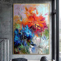 ภาพแอบสแตรกต์รูปตัว Blauw Oranje Bloem Olieverschilderij ภาพพิมพ์ Cuadros Muur Kunst Huis Kamer Decoratie 1ชิ้นมีกรอบด้านใน (การปรับแต่งรวมผ้าใบวาดภาพและกรอบ)