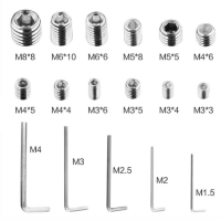 240 ชิ้น Grub หัวสกรู Point หัวหกเหลี่ยมชุดซ็อกเก็ต M3x3 M3x4 M3x5 M4x4 M4x5 M4x6 M5x5 M5x8 M6x6 M6x10 M8x8 HEX ประแจสแตนเลส