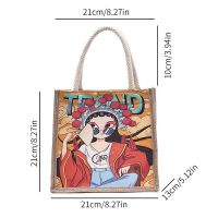 Simeier -Jute Tote กระเป๋าผ้าใบกระเป๋าช้อปปิ้งความจุขนาดใหญ่ลายหมีน่ารักสไตล์จีน