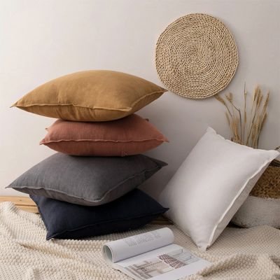 Custom Size Solid Color Ramie Cotton Throw Pillow Case with Zipper Euro Sham Cushion Cover Cosy Couch Decoration Pillowcase
