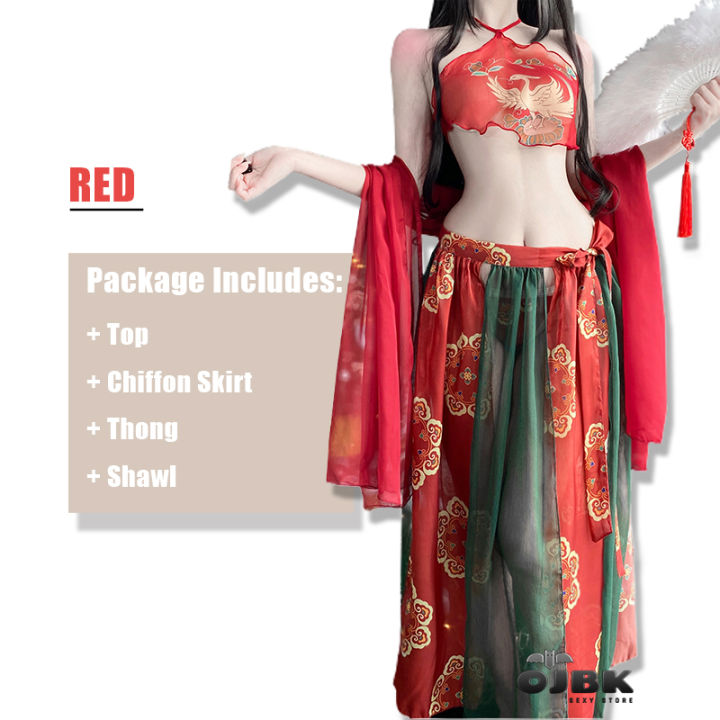 2021OJBK Traditional Classic Chinese Sexy Lingerie For Women Stage Costumes Anime Cosplay Outfit Chiffon See Through Bra And Dresses