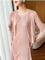 2023 Hot Miyake pleated jacket three-quarter sleeves  new style temperament stitching small fragrance short cardigan fashion top for women