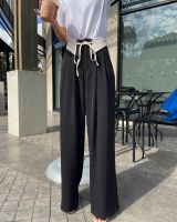 Thesimple - Black slacks กางเกงทรงขากระบอก เอวเป็นแต่งขอบขาวพับลงเก๋ๆ