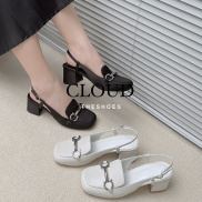 Giày cao gót sandal mũi vuông gót vuông trụ phối xích