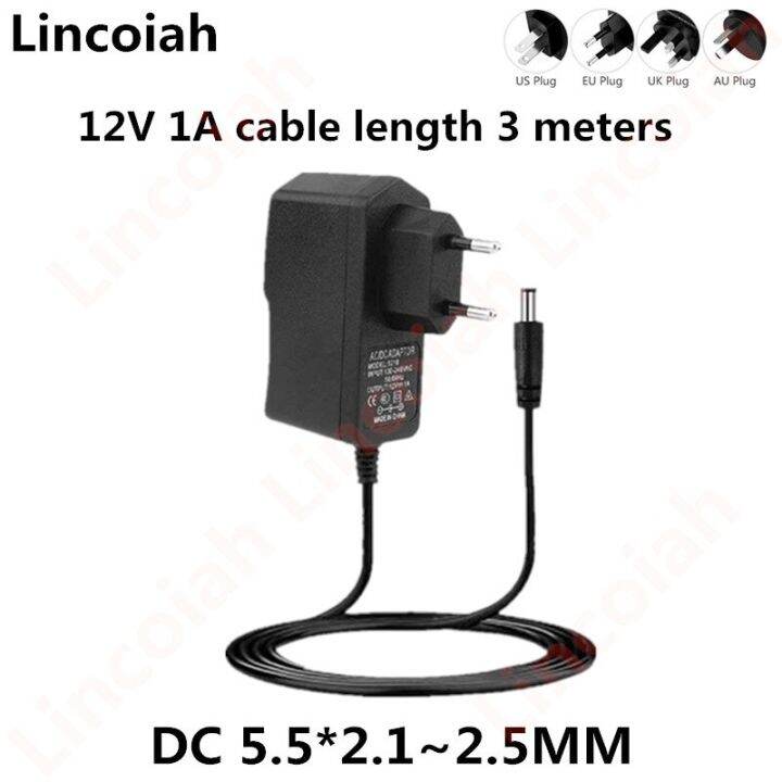 New 2023 3m Cable 3 Meter Line Ac 100 240v Dc 12v 1a 1000ma Acdc Adapter 12 V Volt Charger 1777