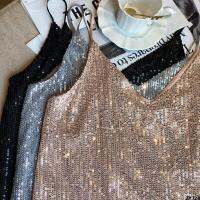 เสื้อกล้ามปักเลื่อมใส่ด้านใน V สายเดี่ยวสำหรับผู้หญิงในช่วงฤดูร้อน bling สูทคอปกฤดูร้อนกับสาวฮอตเฉพาะกลุ่ม