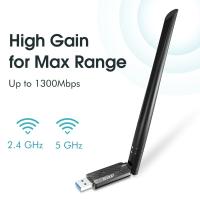 USB WiFi Adapter Desktop PC 1300Mbps USB 3.0 WiFi Dual Band Network Adapter with 2.4GHz/5.8GHz High Gain Antenna MU-MIM  USB Network Adapters