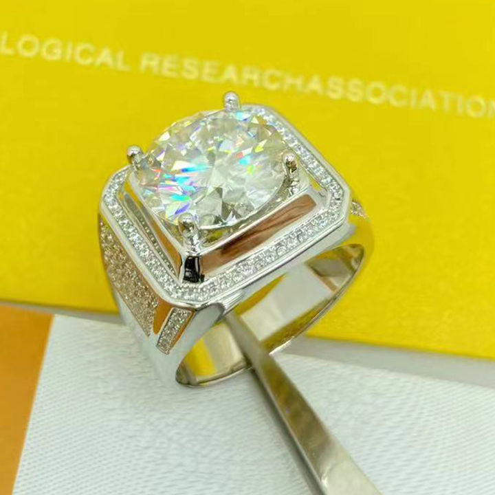 s925เงินสเตอร์ลิงทองคำขาวชุบ-d-สี10กะรัต-moissanite-ผู้ชายแหวนบรรยากาศหรูหราแต่งงานคู่แหวนเครื่องประดับ-fine