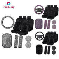 DANLONG STORE 15 Pieces Bling Car Accessories Set For Women Crystal Steering Wheel Cover Bling Velvet Breathable Seat Cover Kit